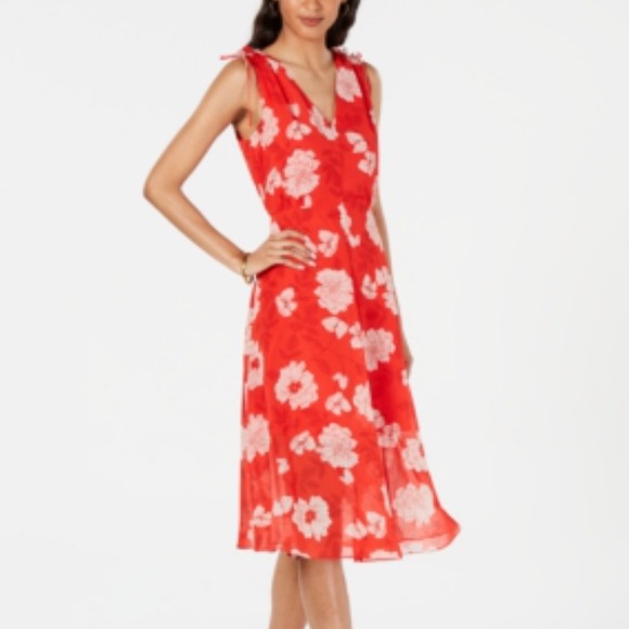 Vince Camuto Floral Tie Shoulder Red 